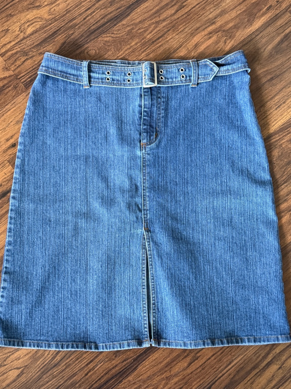 Zena Blue Denim Straight Skirt with Belt